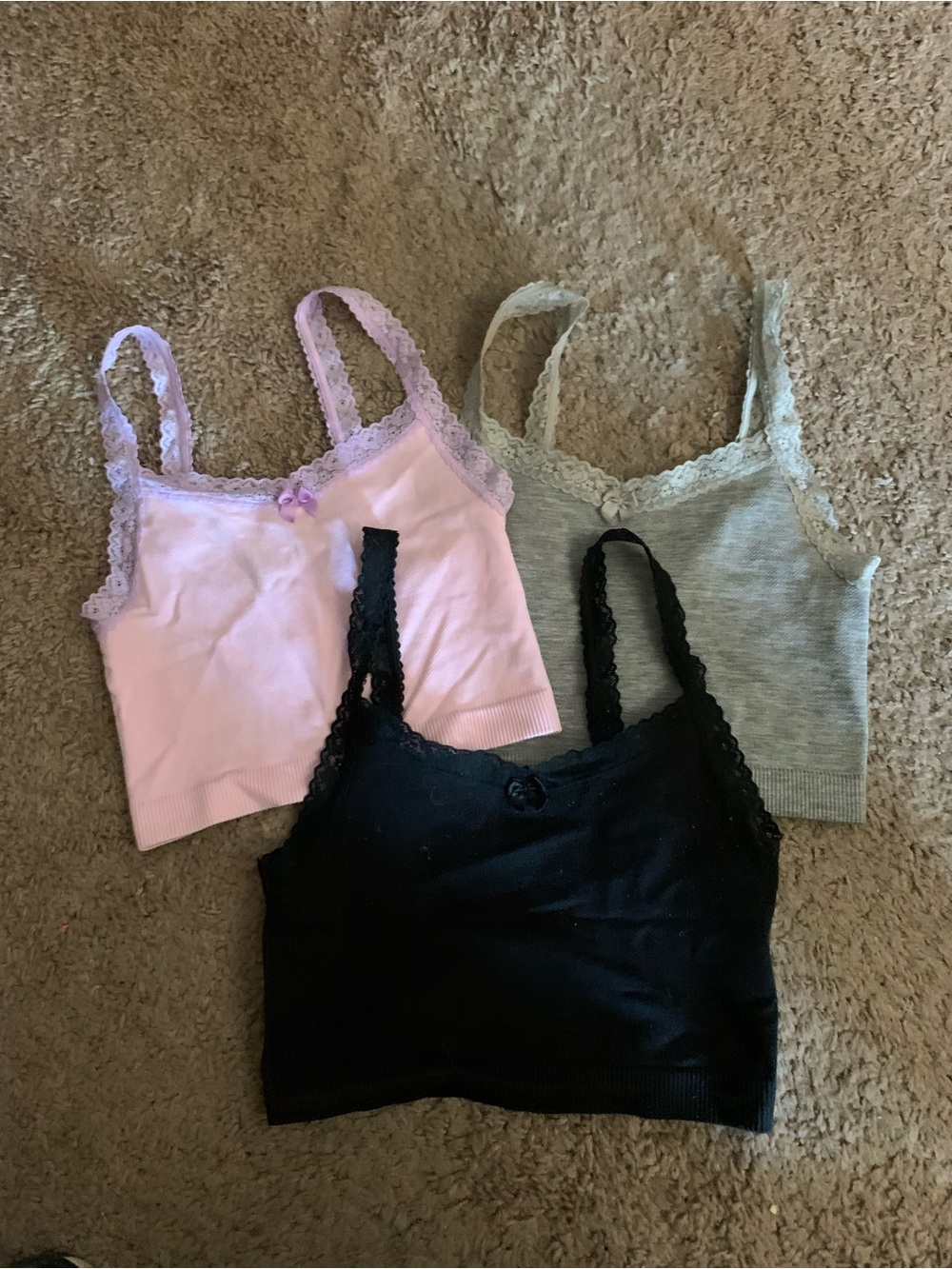 Lace-Trim Bralette Crop Top - Pink, Gray, Black